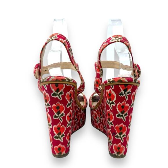 Prada Vintage Le Voyageur Collection 2012 Floral Wedge Platform Sandals Red 40.5 - Picture 5 of 16